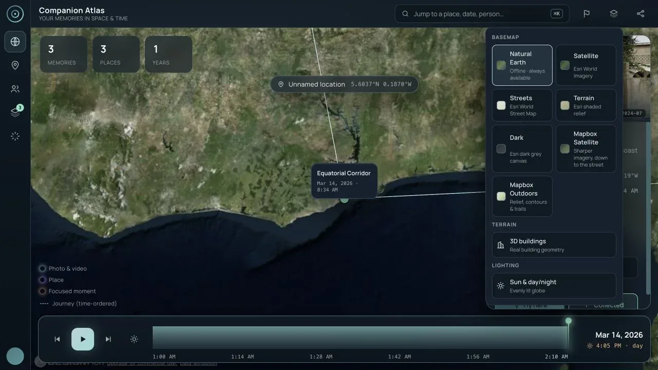 Companion Atlas desktop basemap switch showing Natural Earth selected