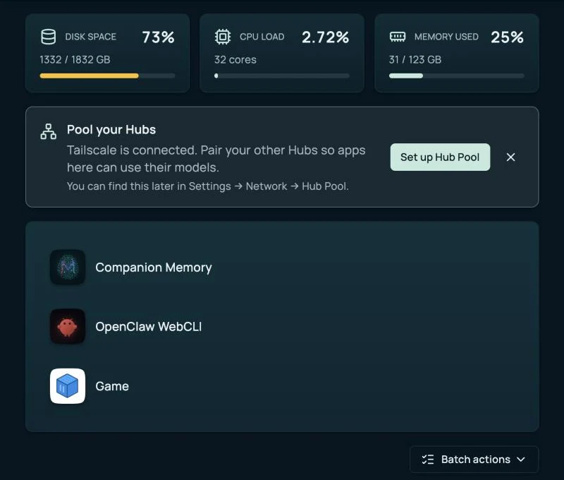 The Home page with a Pool your Hubs card and a Set up Hub Pool button