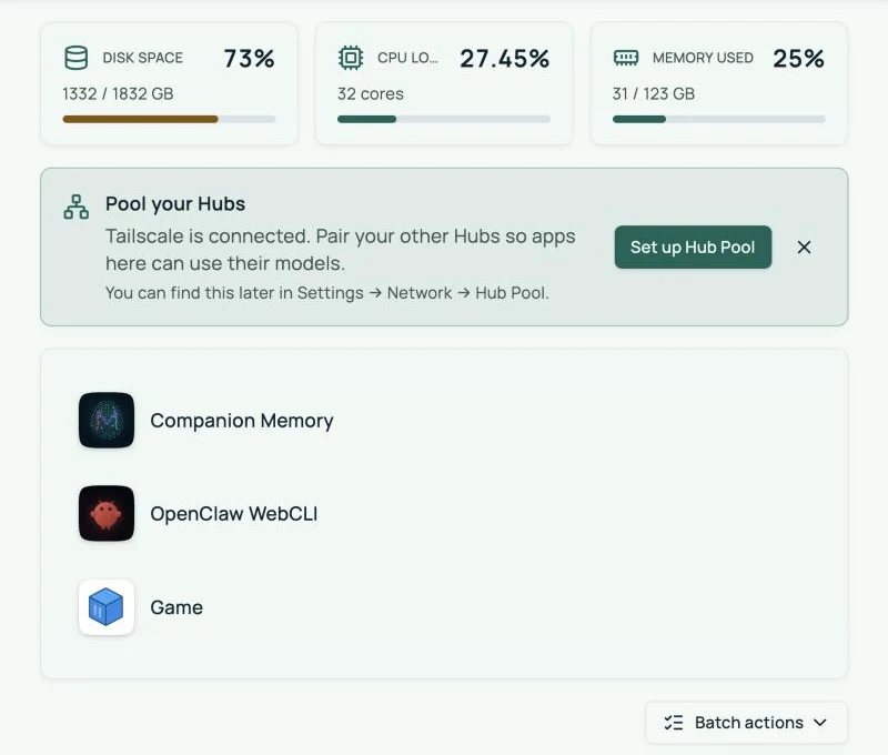 The Home page with a Pool your Hubs card and a Set up Hub Pool button